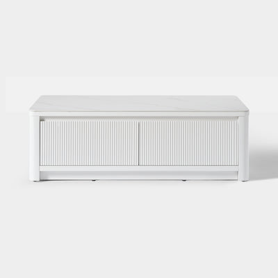 Fluted 2-Drawer Coffee Table with Stone Top — White