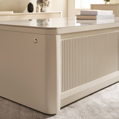 Fluted 2-Drawer Coffee Table with Stone Top — White