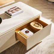 Fluted 2-Drawer Coffee Table with Stone Top — White