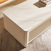 Fluted 2-Drawer Coffee Table with Stone Top — White