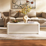 Fluted 2-Drawer Coffee Table with Stone Top — White