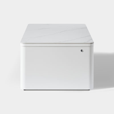 Fluted 2-Drawer Coffee Table with Stone Top — White