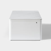 Fluted 2-Drawer Coffee Table with Stone Top — White