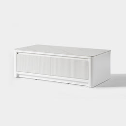 Fluted 2-Drawer Coffee Table with Stone Top — White