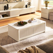 Fluted 2-Drawer Coffee Table with Stone Top — White