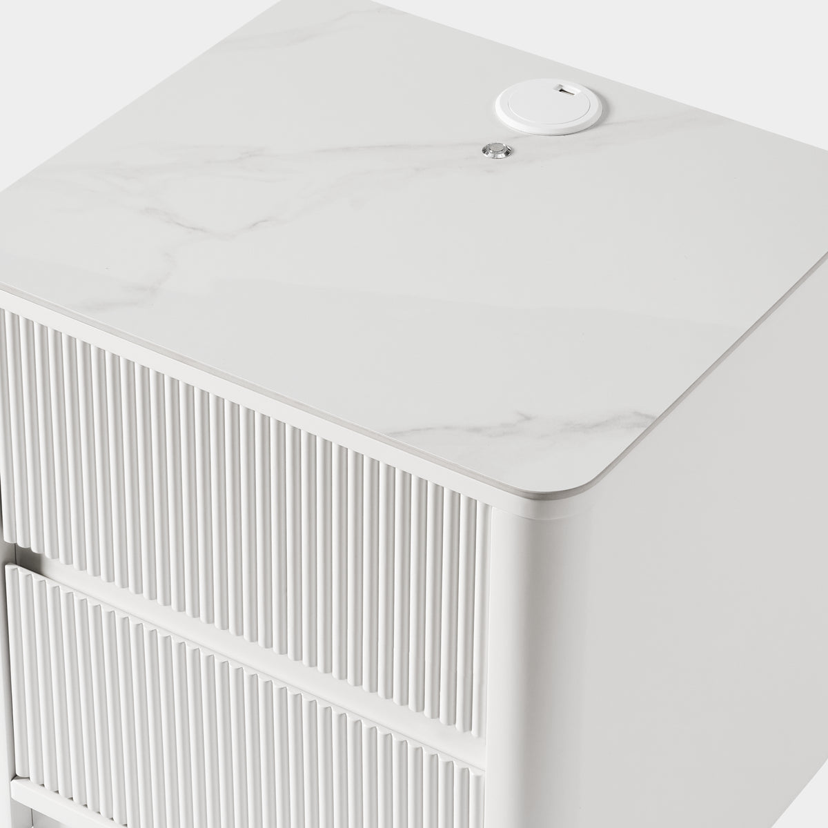 Fluted 2-Drawer Nightstand with Charging Port — White