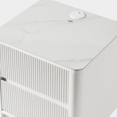 Fluted 2-Drawer Nightstand with Charging Port — White