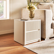 Fluted 2-Drawer Nightstand with Charging Port — White