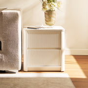 Fluted 2-Drawer Nightstand with Charging Port — White