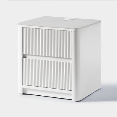 Fluted 2-Drawer Nightstand with Charging Port — White