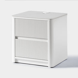 Fluted 2-Drawer Nightstand with Charging Port — White