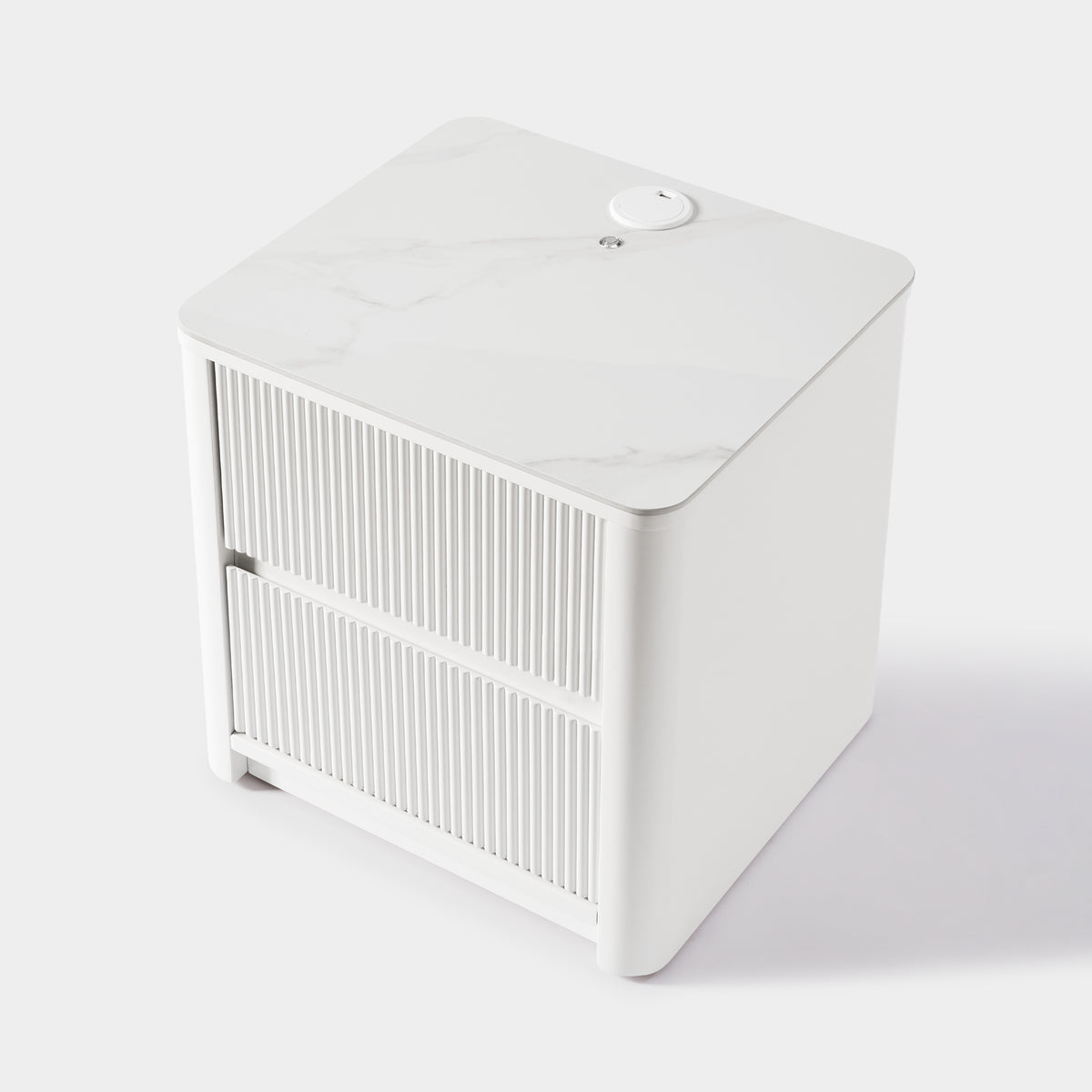 Fluted 2-Drawer Nightstand with Charging Port — White