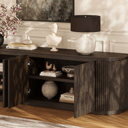 Fluted 4-Door Media Console — Dark Oak