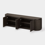 Fluted 4-Door Media Console — Dark Oak