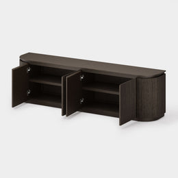 Fluted 4-Door Media Console — Dark Oak