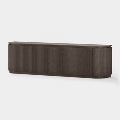 Fluted 4-Door Media Console — Dark Oak