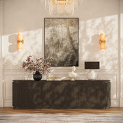 Fluted 4-Door Media Console — Dark Oak