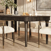 Oval Fluted Dining Table with Glass Top — Dark Espresso