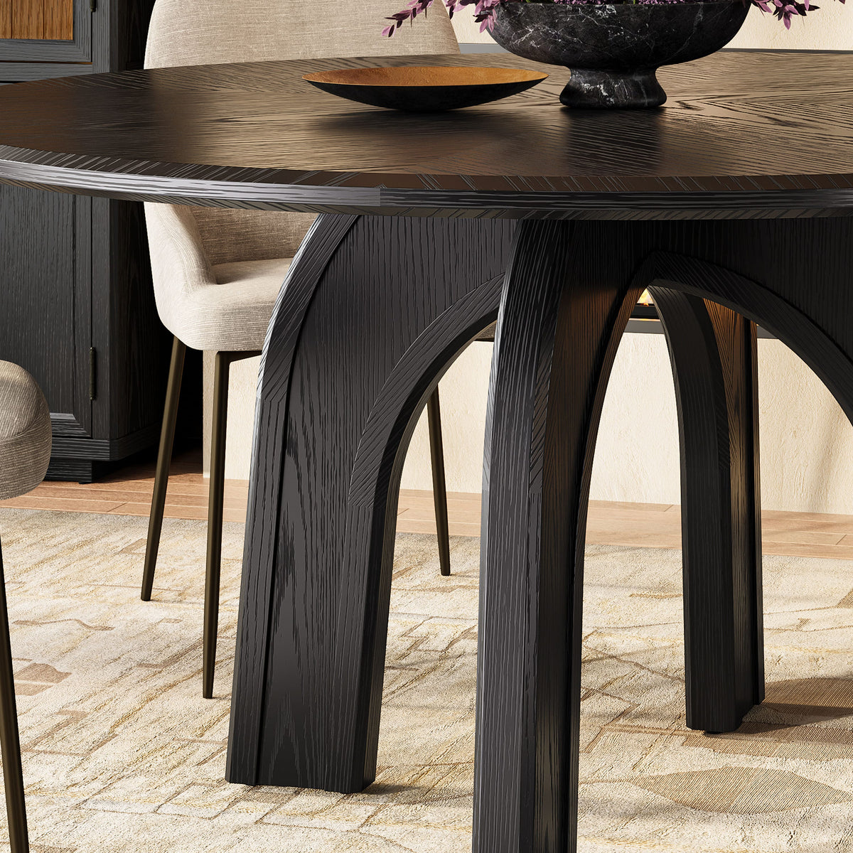 Round Pedestal Dining Table — Black Oak