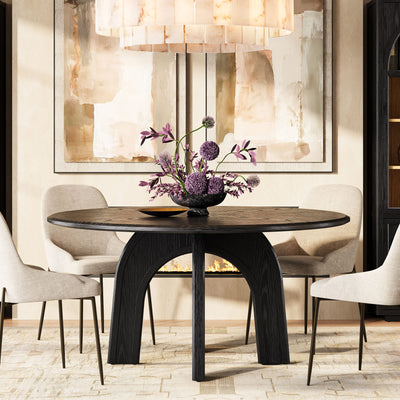 Round Pedestal Dining Table — Black Oak