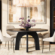 Round Pedestal Dining Table — Black Oak