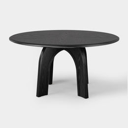 Round Pedestal Dining Table — Black Oak
