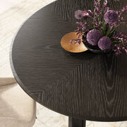 Round Pedestal Dining Table — Black Oak
