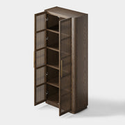 Tall Fluted 2-Door Storage Cabinet with Brass Handle — Dark Walnut