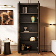 Tall Fluted 2-Door Storage Cabinet with Brass Handle — Dark Walnut