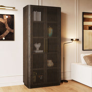 Tall Fluted 2-Door Storage Cabinet with Brass Handle — Dark Walnut