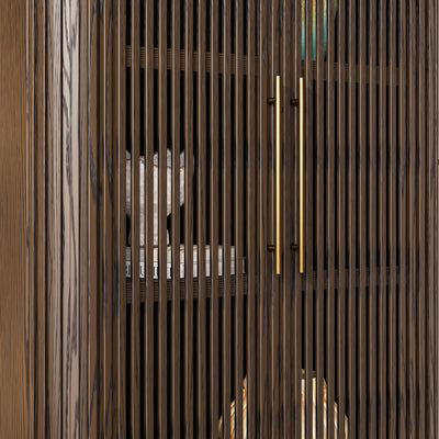Tall Fluted 2-Door Storage Cabinet with Brass Handle — Dark Walnut