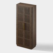 Tall Fluted 2-Door Storage Cabinet with Brass Handle — Dark Walnut