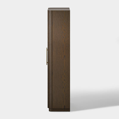 Tall Fluted 2-Door Storage Cabinet with Brass Handle — Dark Walnut