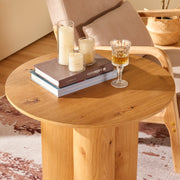 Triple Round Base Oak Side Table
