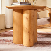 Triple Round Base Oak Side Table