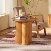 Triple Round Base Oak Side Table