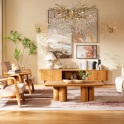 Triple Round Base Oak Side Table