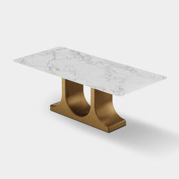 U-Base Stone & Brass Dining Table