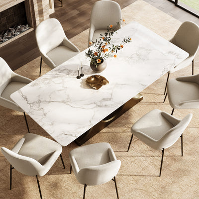 U-Base Stone & Brass Dining Table