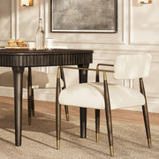 Upholstered Dining Armchair with Brass Accents — Cream
