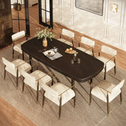 Upholstered Dining Armchair with Brass Accents — Cream