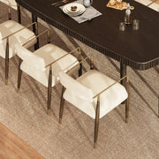 Upholstered Dining Armchair with Brass Accents — Cream