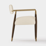 Upholstered Dining Armchair with Brass Accents — Cream