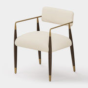 Upholstered Dining Armchair with Brass Accents — Cream
